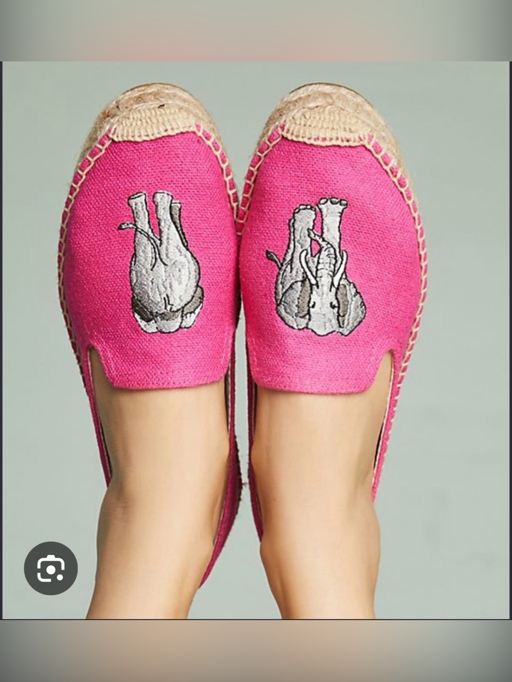 Soludos Pink Canvas Espadrilles with Embroidered Elephant Motif Like New Size 8